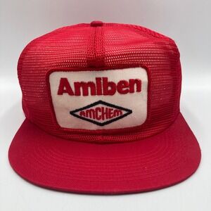 Vintage Red‎ Amiben Amchem Trucker Hat Snapback Mesh K-Brand Made in USA